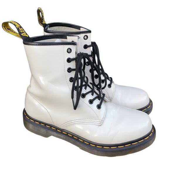 Dr Martens 1460W Patent Lamper White Combat Boots Women's Size 8 US / 6 UK - Picture 1 of 16